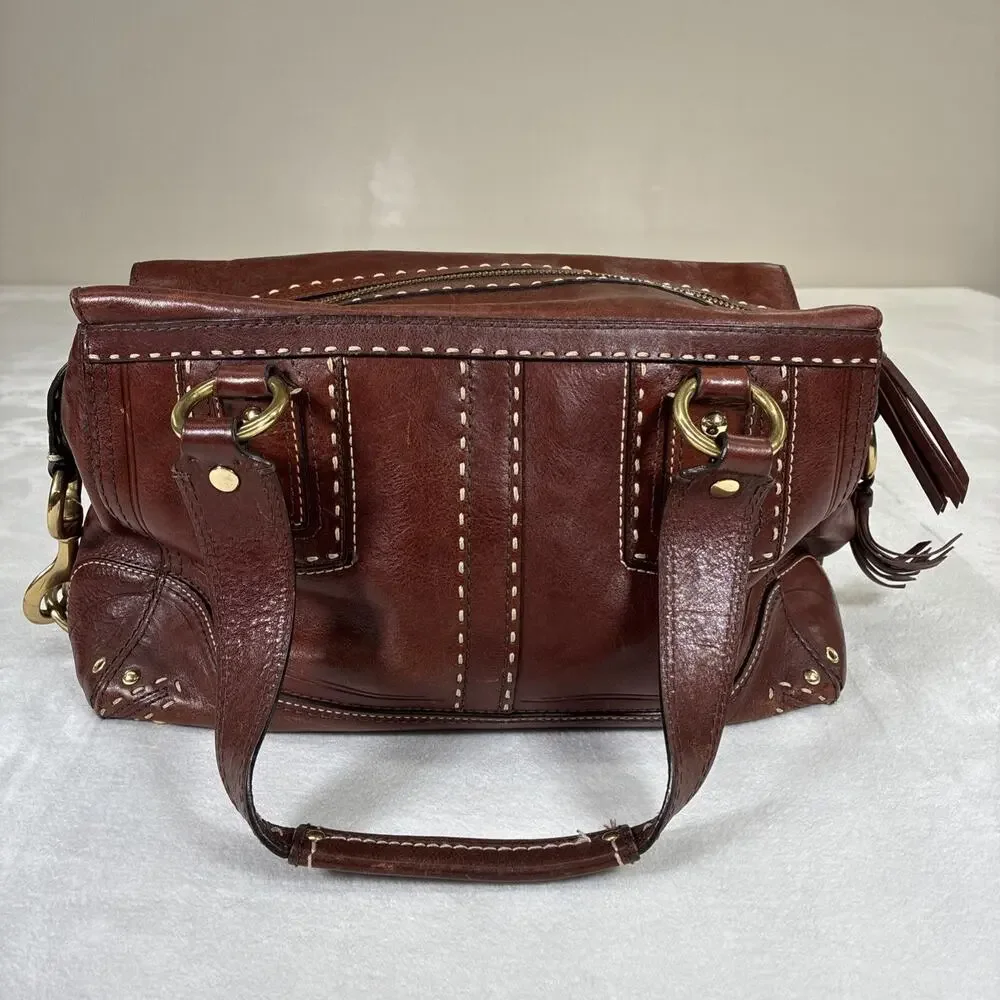 Coach Hampton Andrea Leather Satchel Women Handbag Cognac Brown Bnfts Charity - Picture 3 of 16